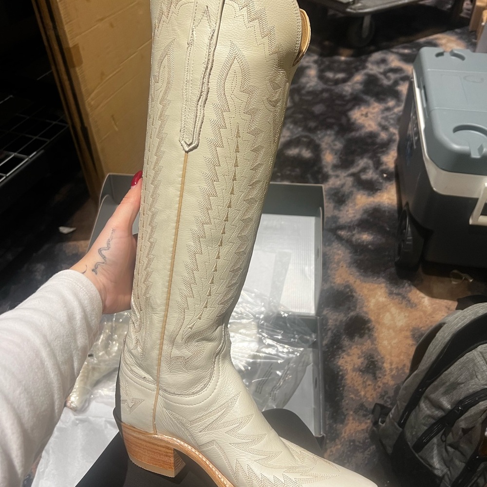 Lucchese Cream Heeled Western Boots